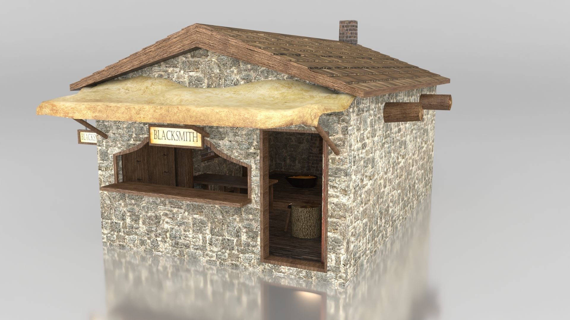 Medieval Blacksmith Shop Low-poly 3D model_5