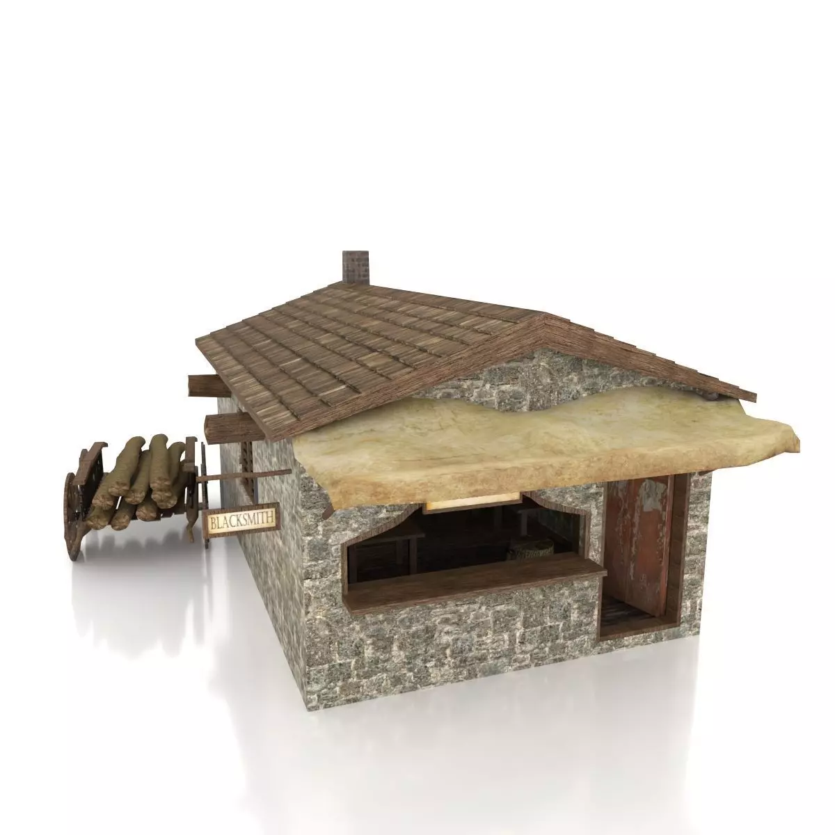 Medieval Blacksmith Shop Low-poly 3D model_0