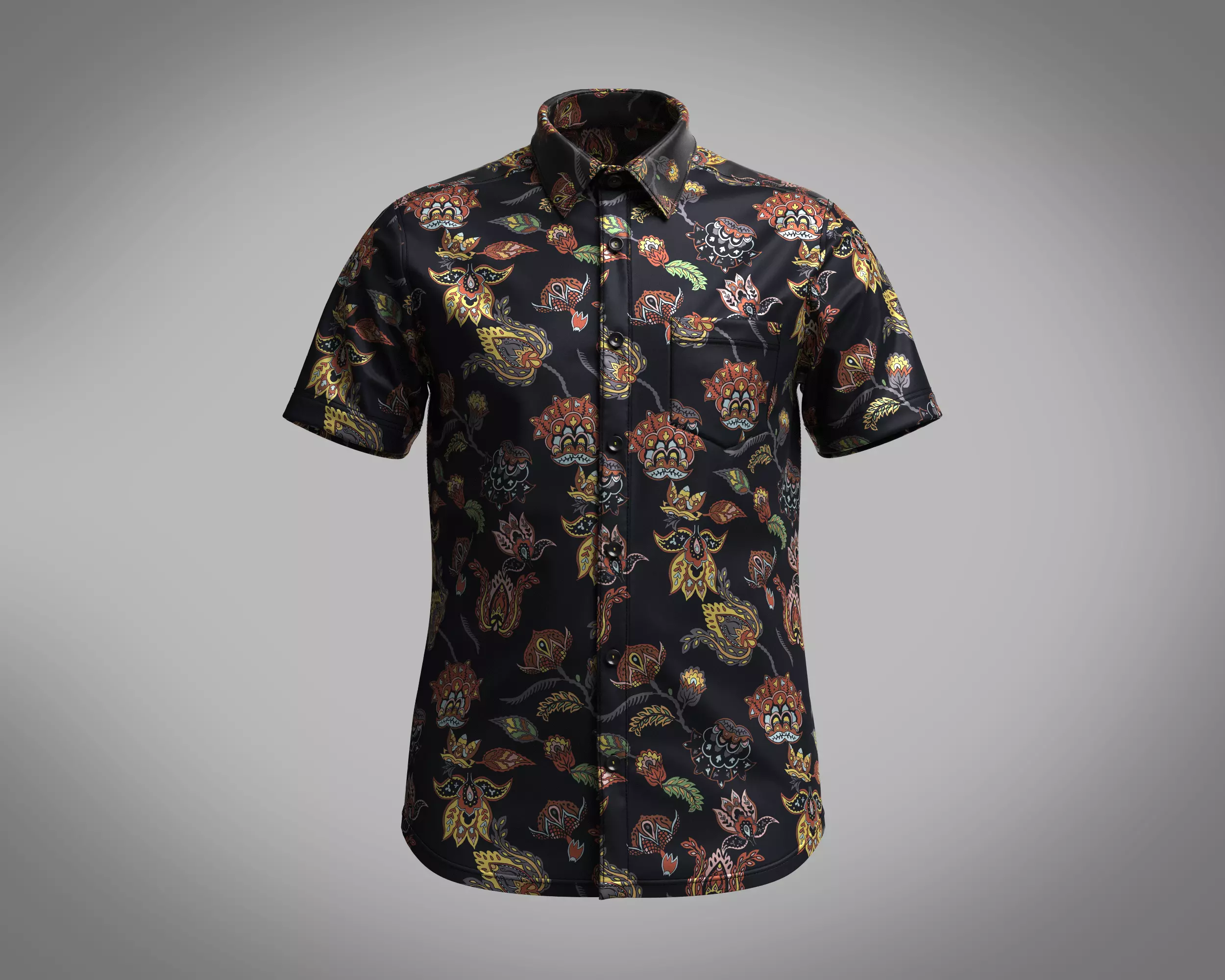 Mens Short Sleeve Paisley Flora Printed Shirt 3D model