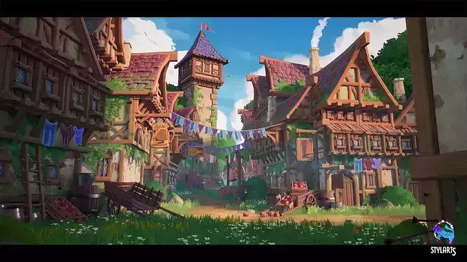 Modular Stylized Medieval Town 3D model