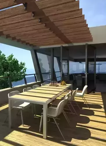 Outdoor Dining Table In A Terrace 3D model