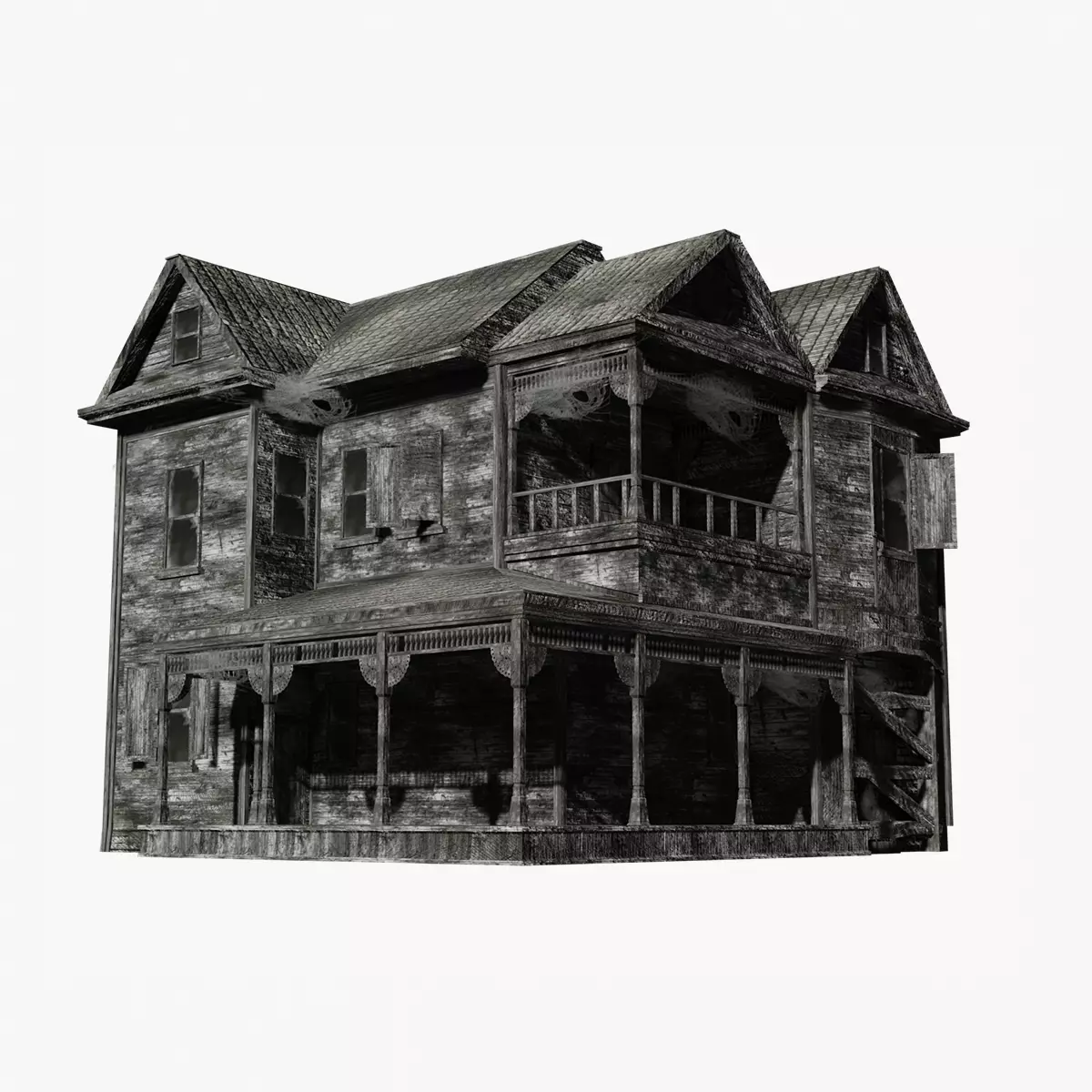 House Abandoned old - realistic low poly Low-poly 3D model_0