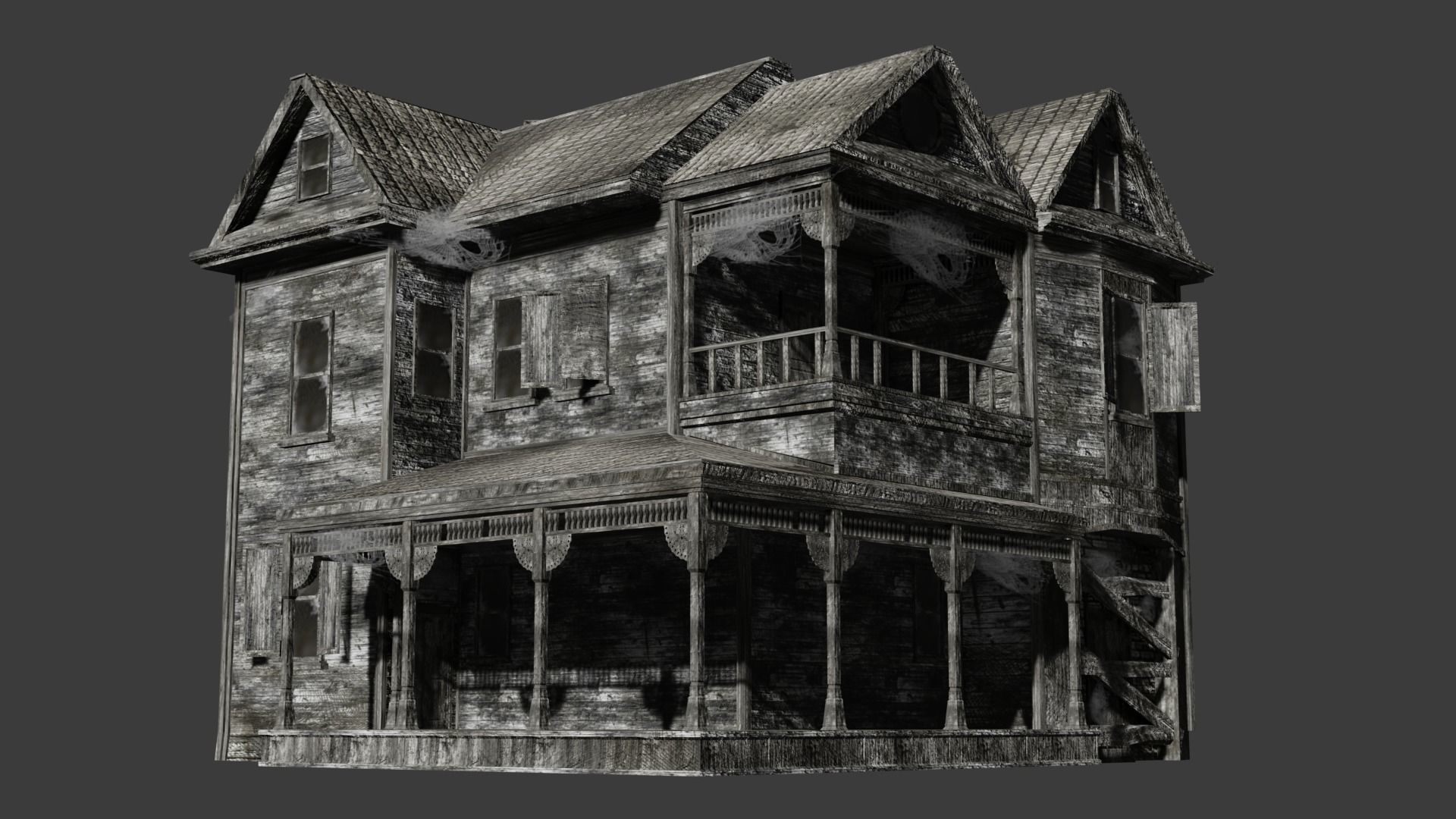 House Abandoned old - realistic low poly Low-poly 3D model_1
