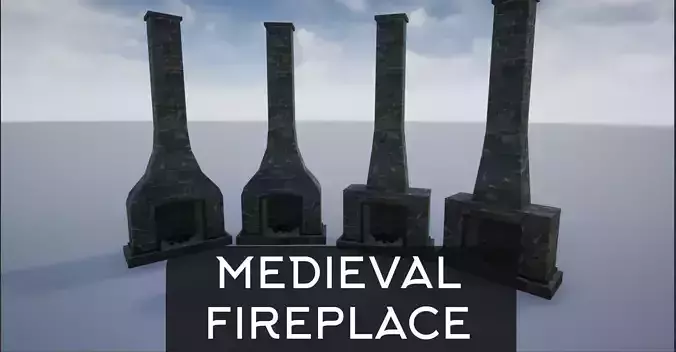 Medieval Stone Burnt and Burning Fireplace Low-poly 3D model
