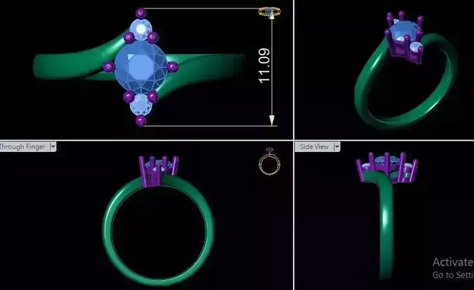 Diamond 3 stone ring for ladys 3D print model