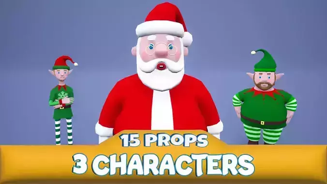 Santa Claus and Elves Christmas Characters Low-poly 3D model