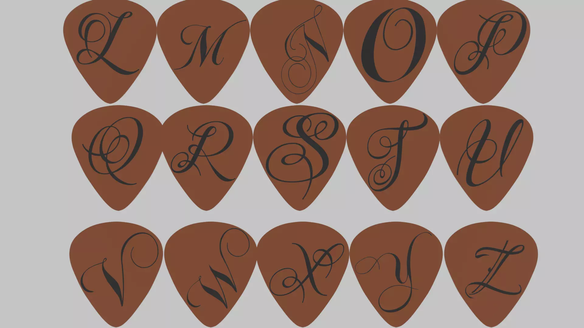 guitar picks 3d print ready all letters  3D print model_0