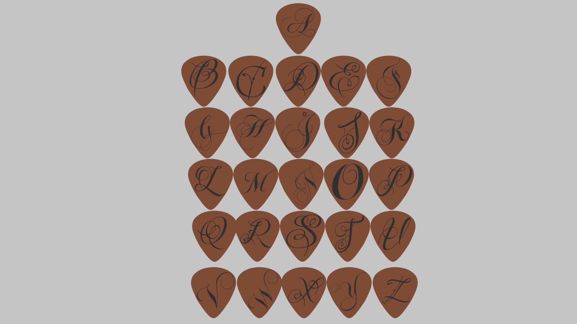 guitar picks 3d print ready all letters  3D print model_4