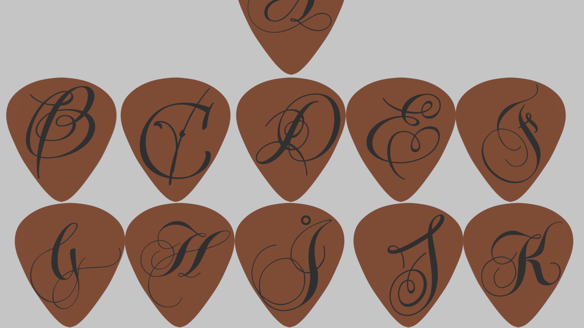 guitar picks 3d print ready all letters  3D print model_2