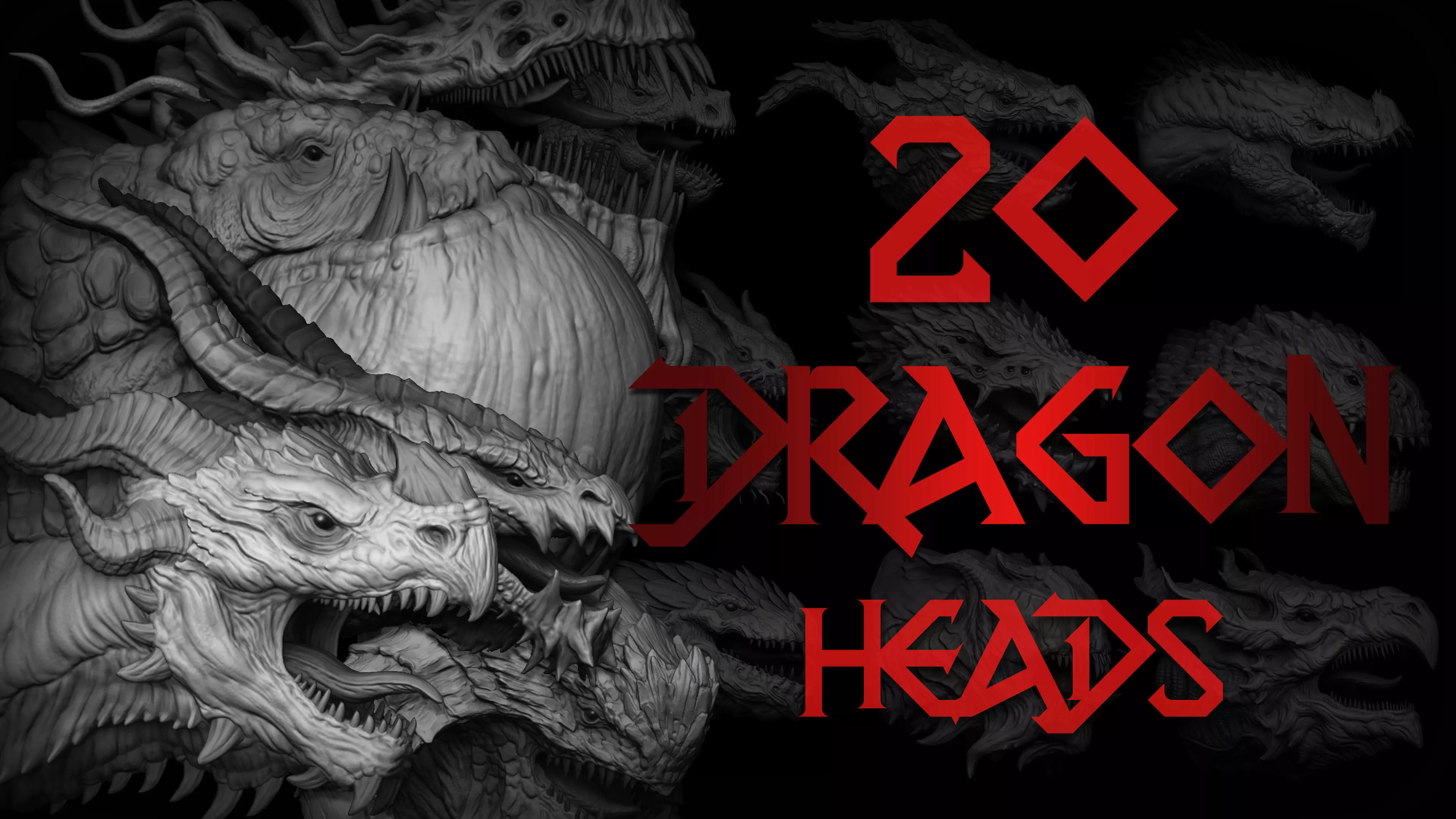20 Dragon Head IMM Brush and OBJ 3D model_0