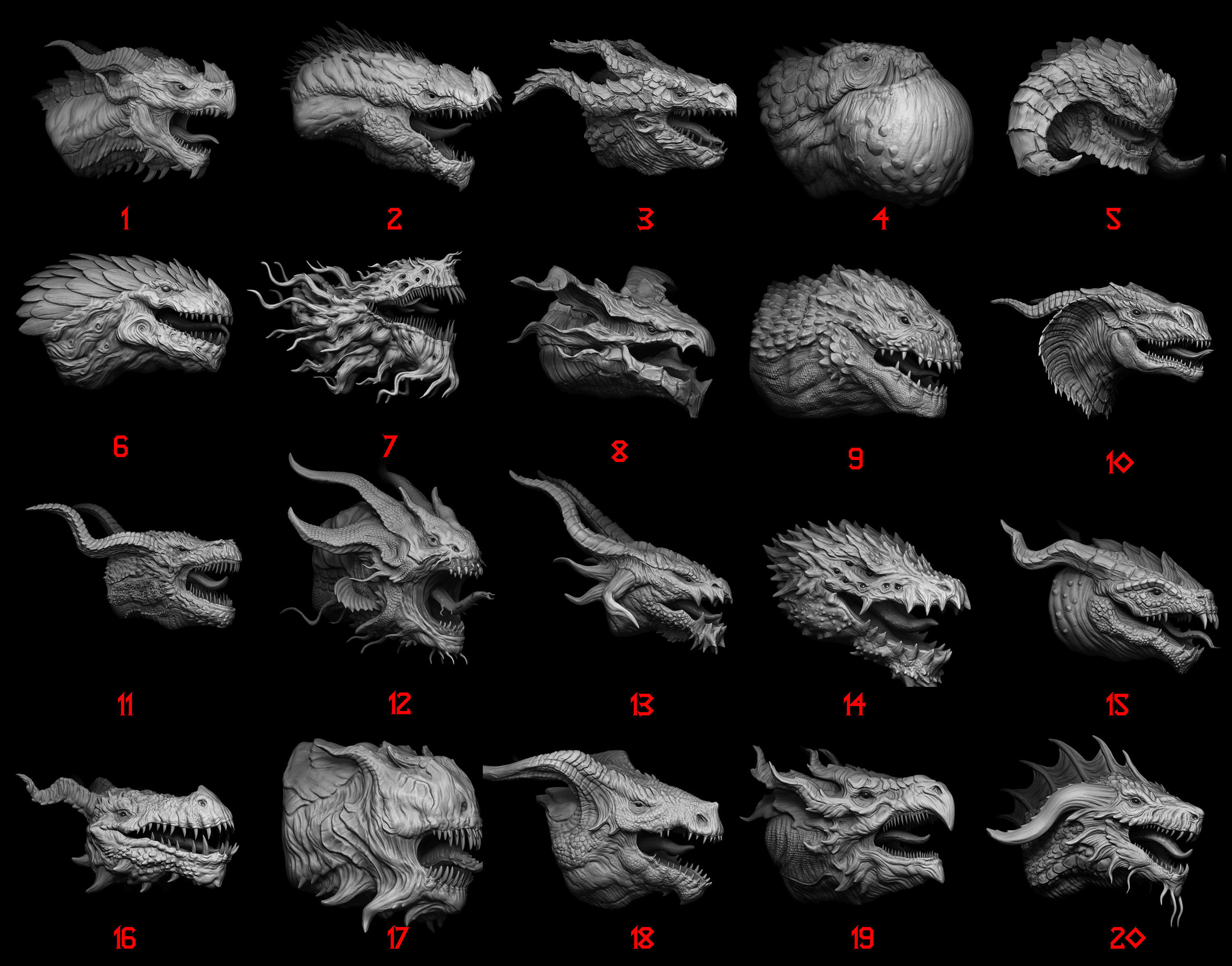 20 Dragon Head IMM Brush and OBJ 3D model_2