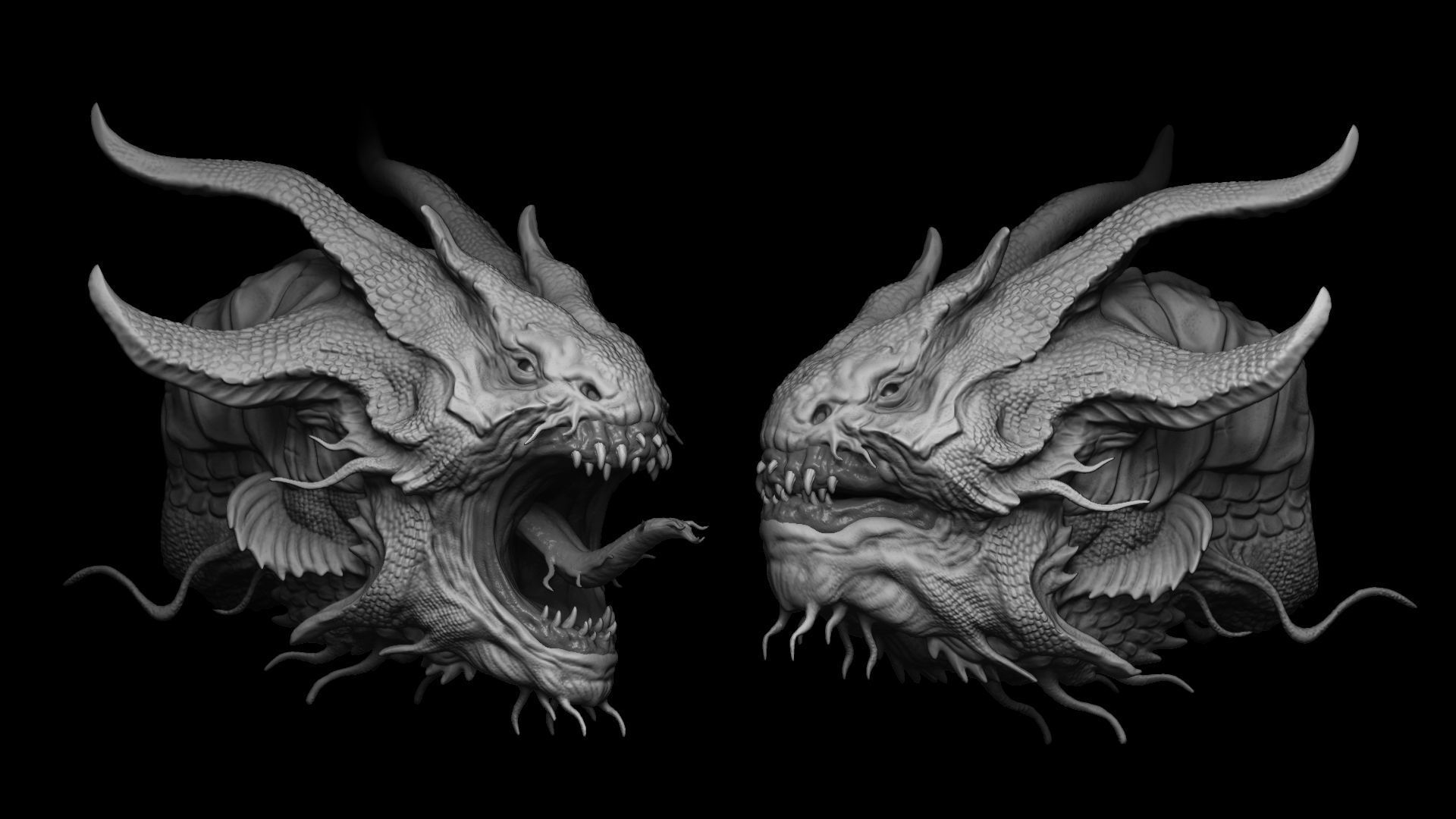 20 Dragon Head IMM Brush and OBJ 3D model_13