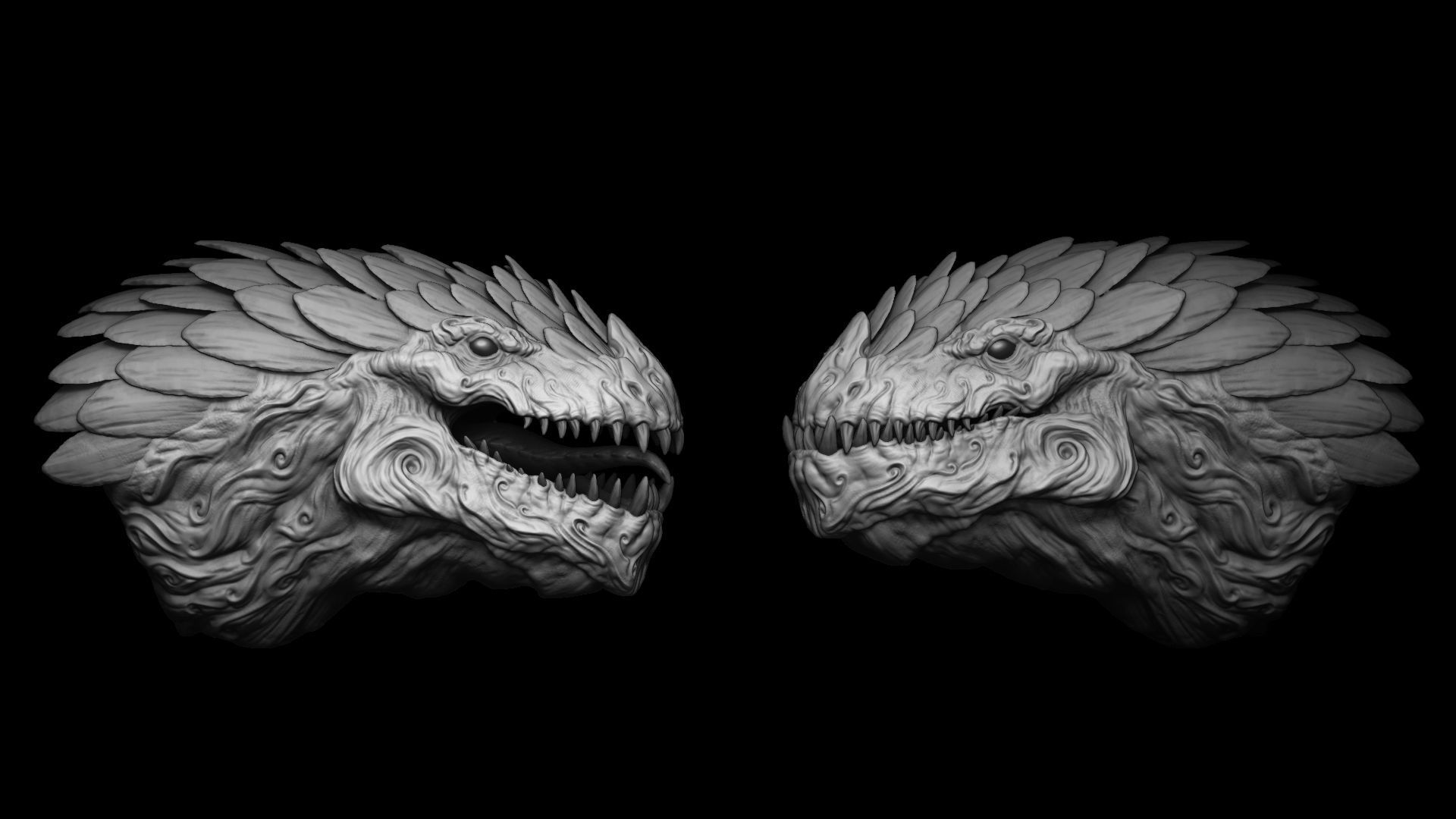 20 Dragon Head IMM Brush and OBJ 3D model_7