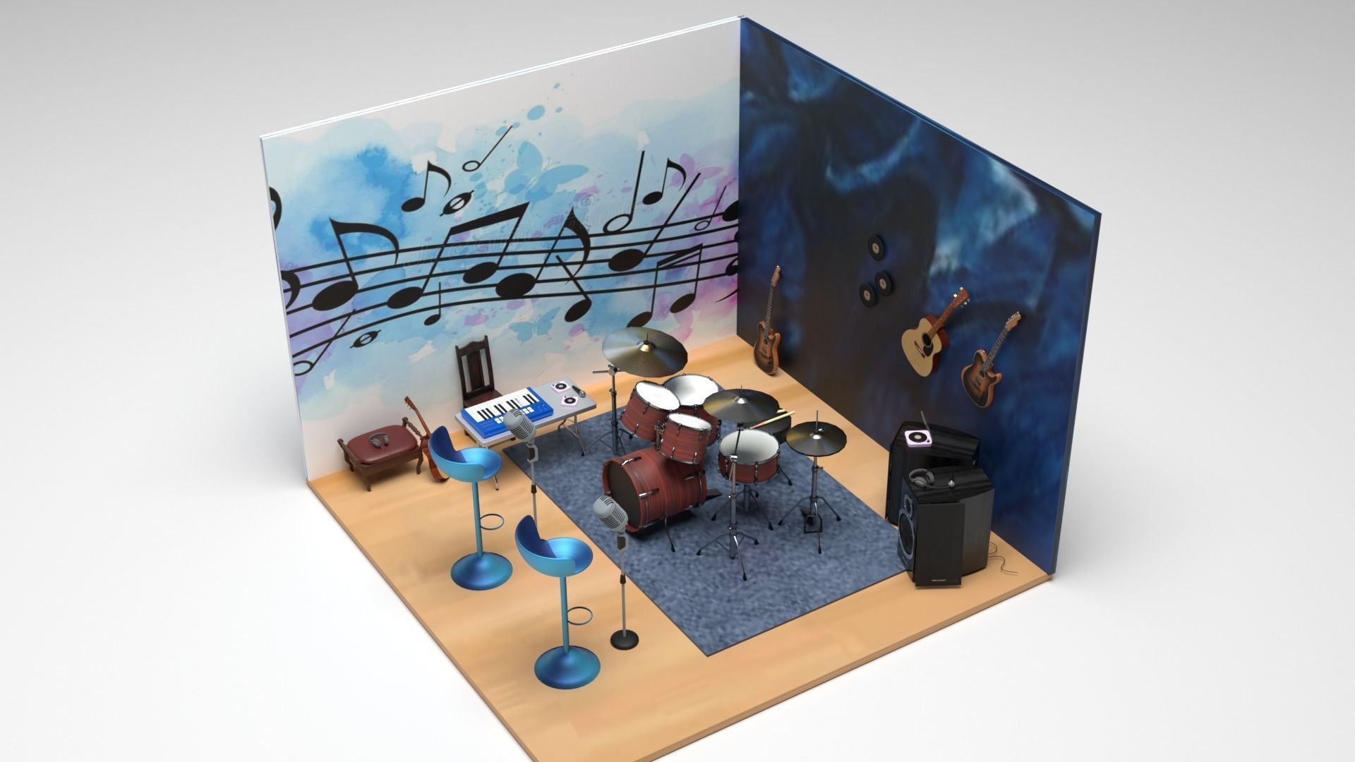 Musical room Low-poly 3D model_1