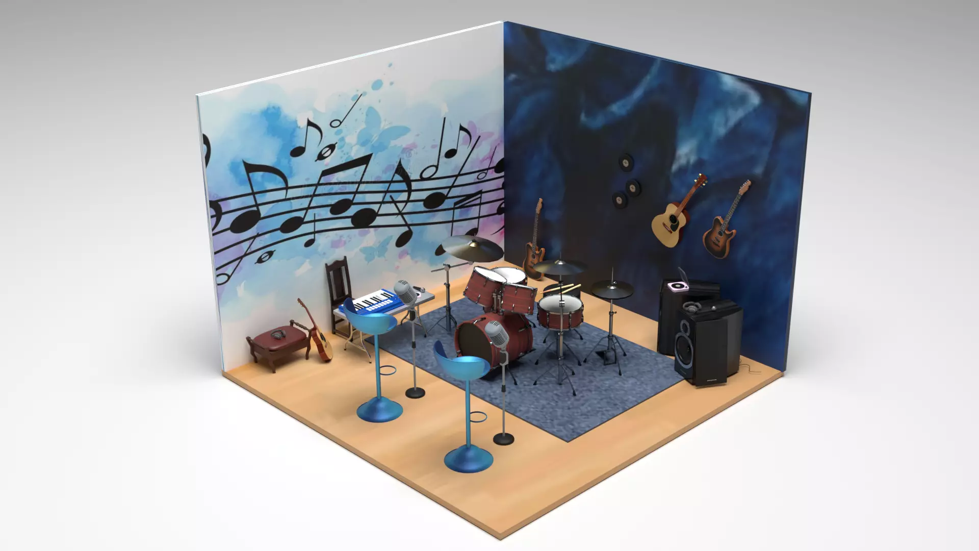 Musical room Low-poly 3D model_0
