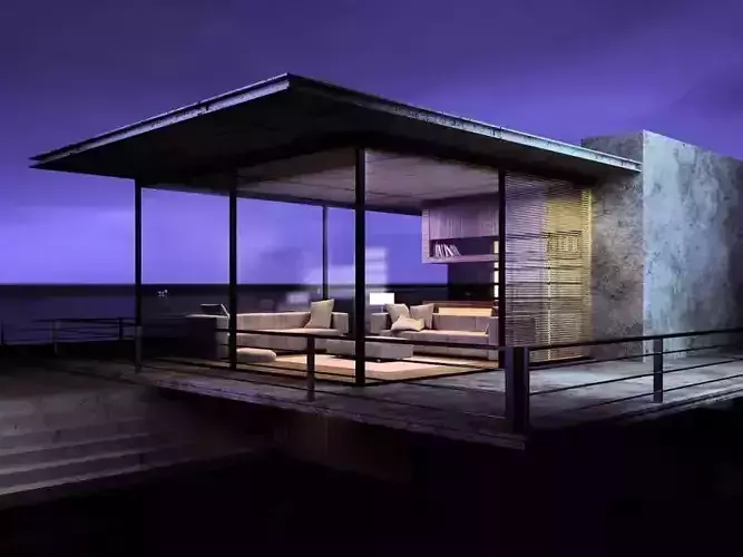Seaside Living Room With Modern Interior 3D model
