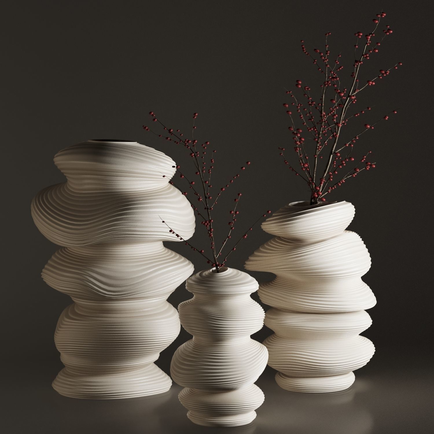 Vase Set 03-Deformed Ceramic Vase 3D model_4