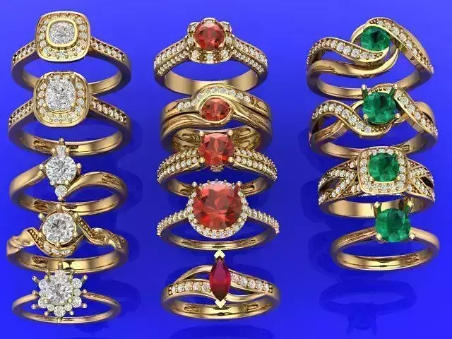 Diamond and stone ladies rings 3D Model Collection