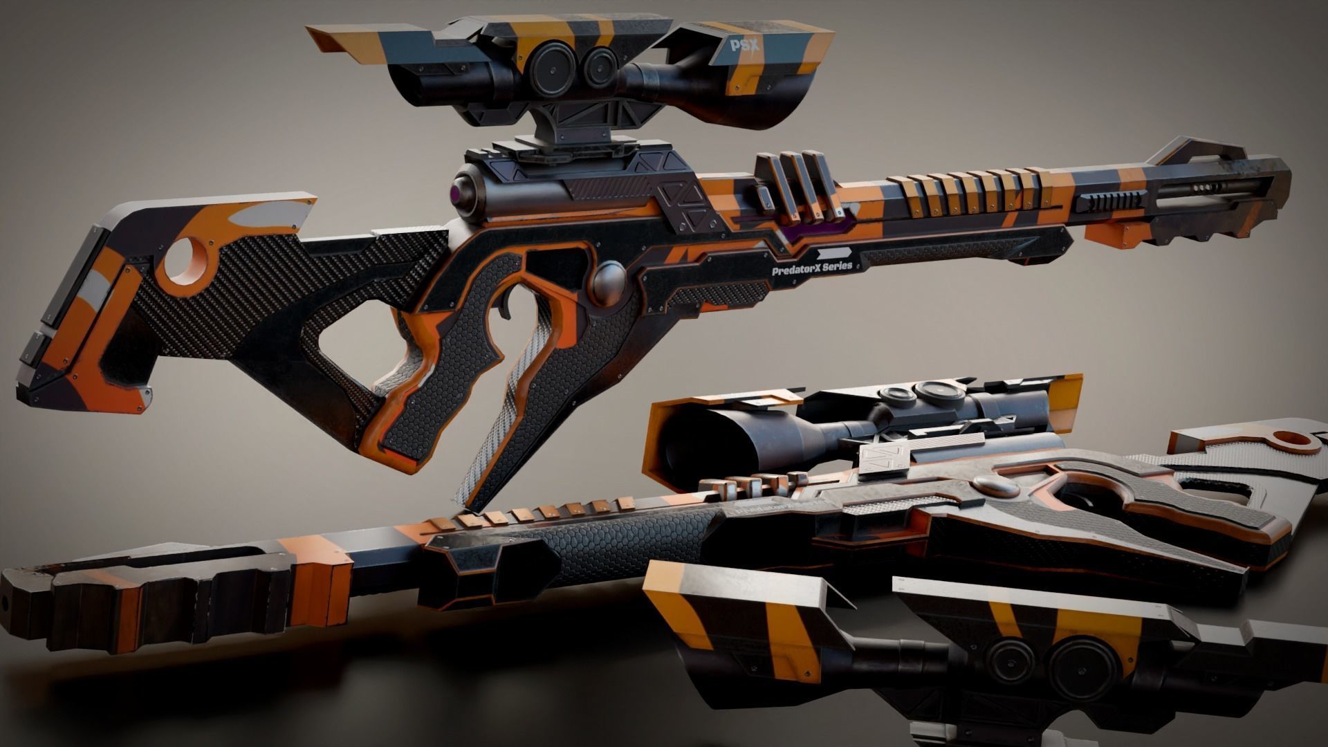 Stylized Sci-Fi Assault Laser Rifle Low-poly 3D model_11