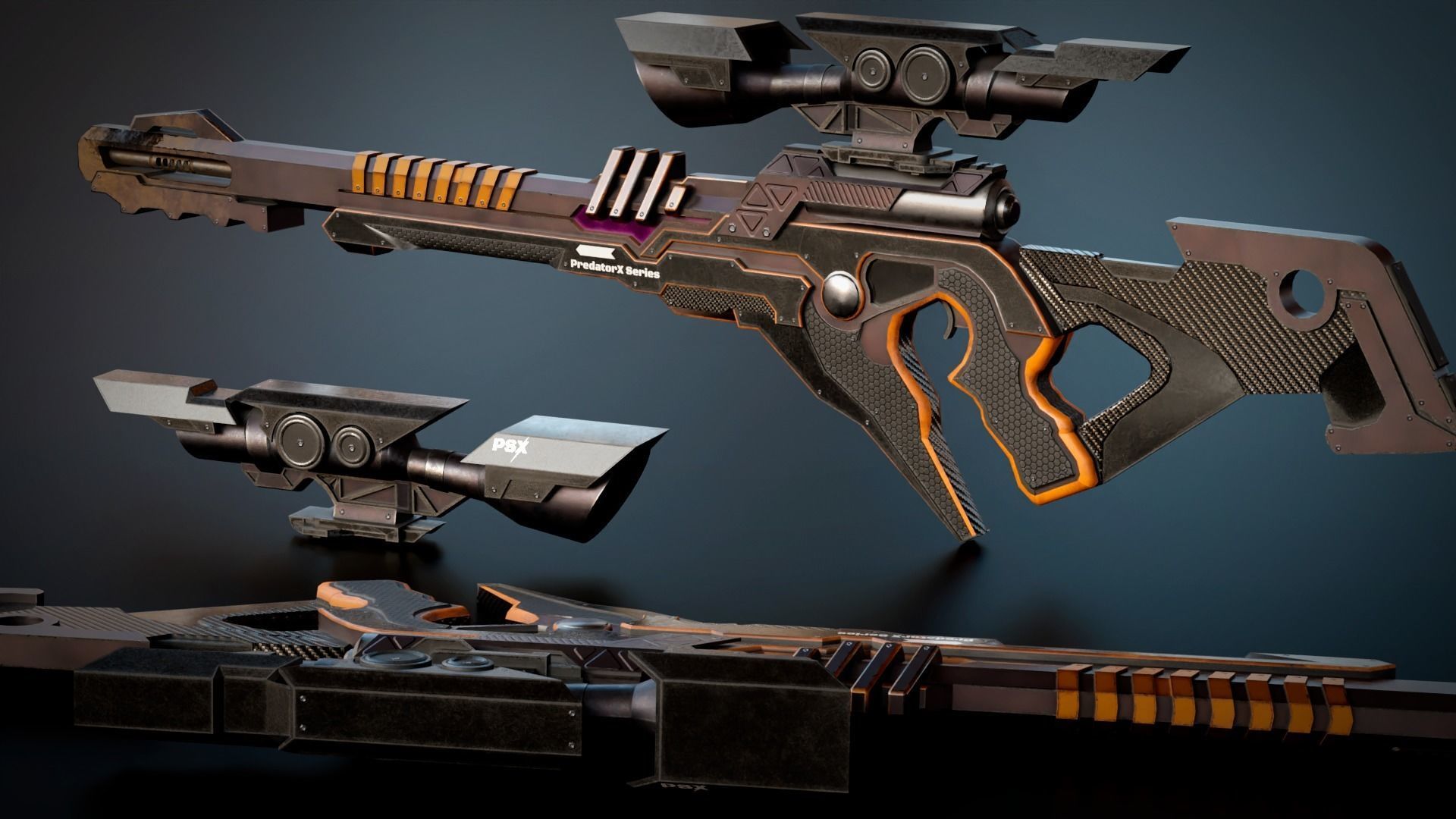 Stylized Sci-Fi Assault Laser Rifle Low-poly 3D model_6