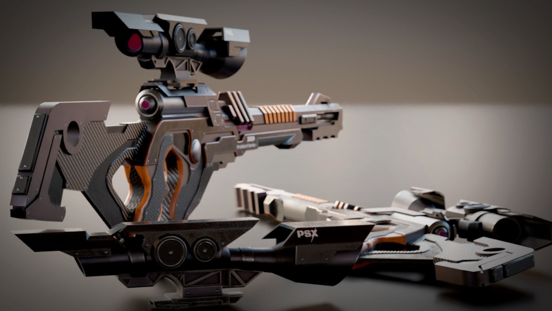 Stylized Sci-Fi Assault Laser Rifle Low-poly 3D model_15