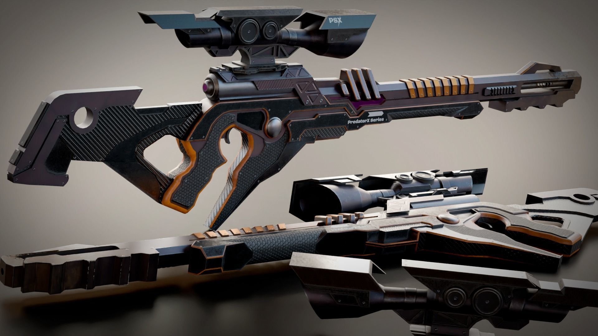 Stylized Sci-Fi Assault Laser Rifle Low-poly 3D model_12