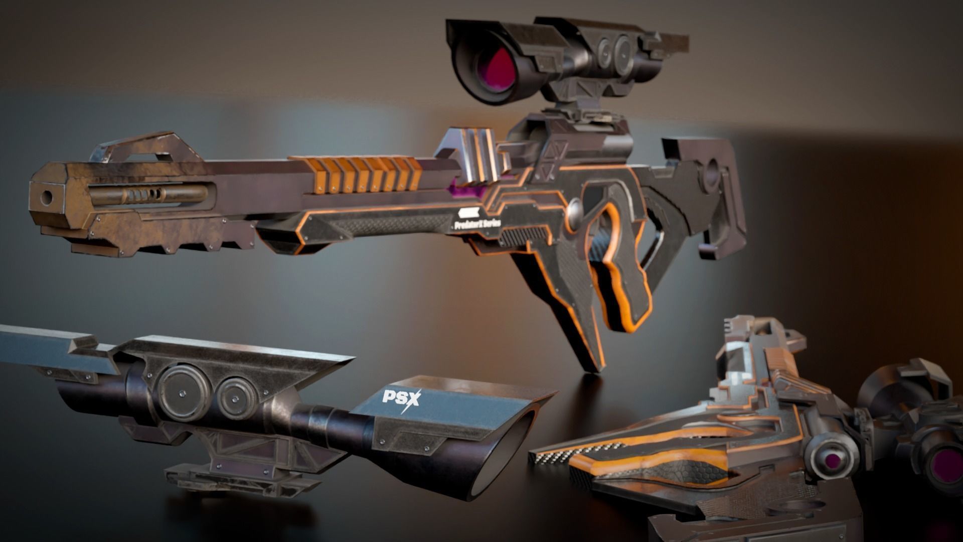 Stylized Sci-Fi Assault Laser Rifle Low-poly 3D model_9