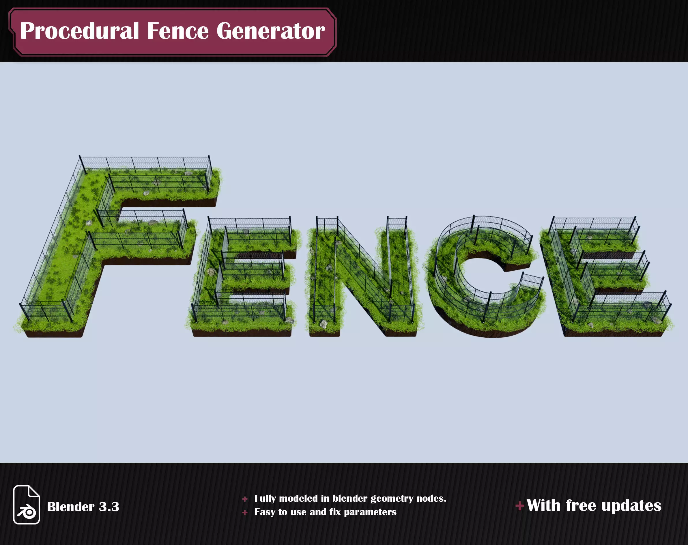 Procedural Wire Chain Link Fence for Blender 3D model_0