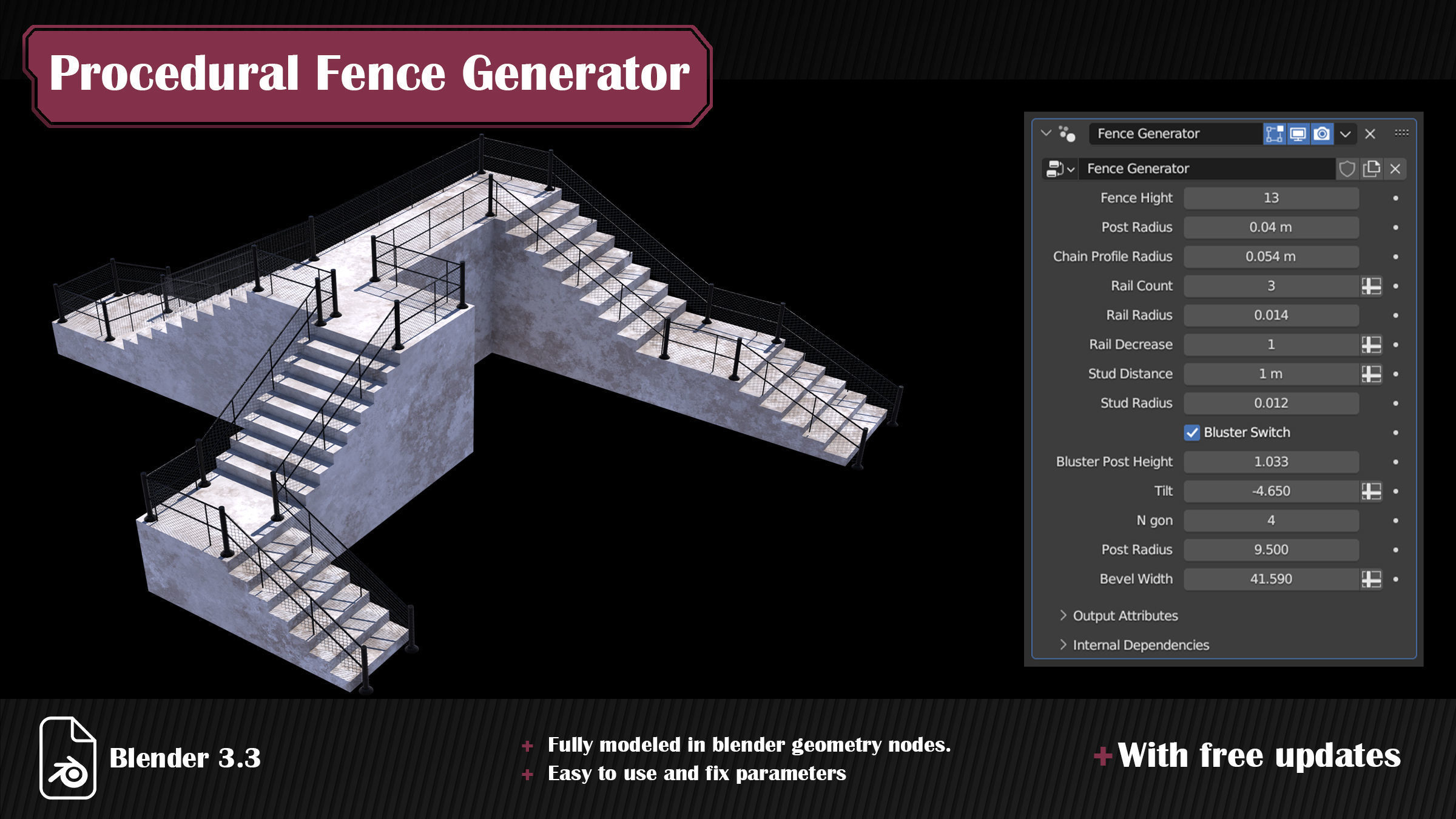 Procedural Wire Chain Link Fence for Blender 3D model_6