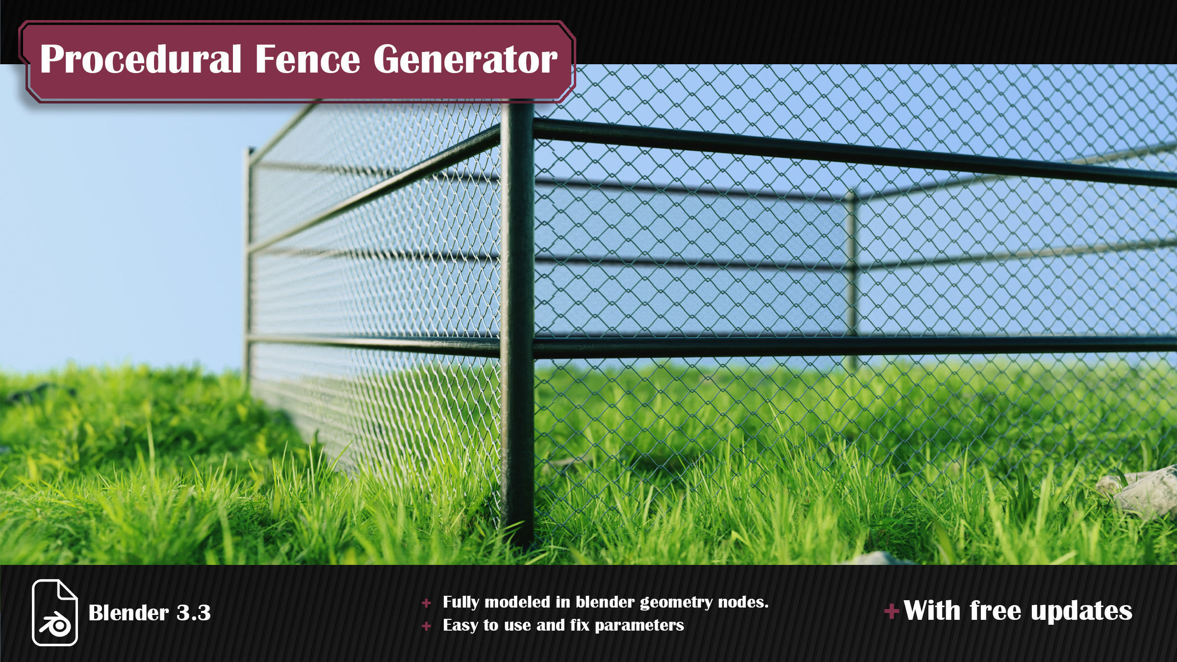 Procedural Wire Chain Link Fence for Blender 3D model_3