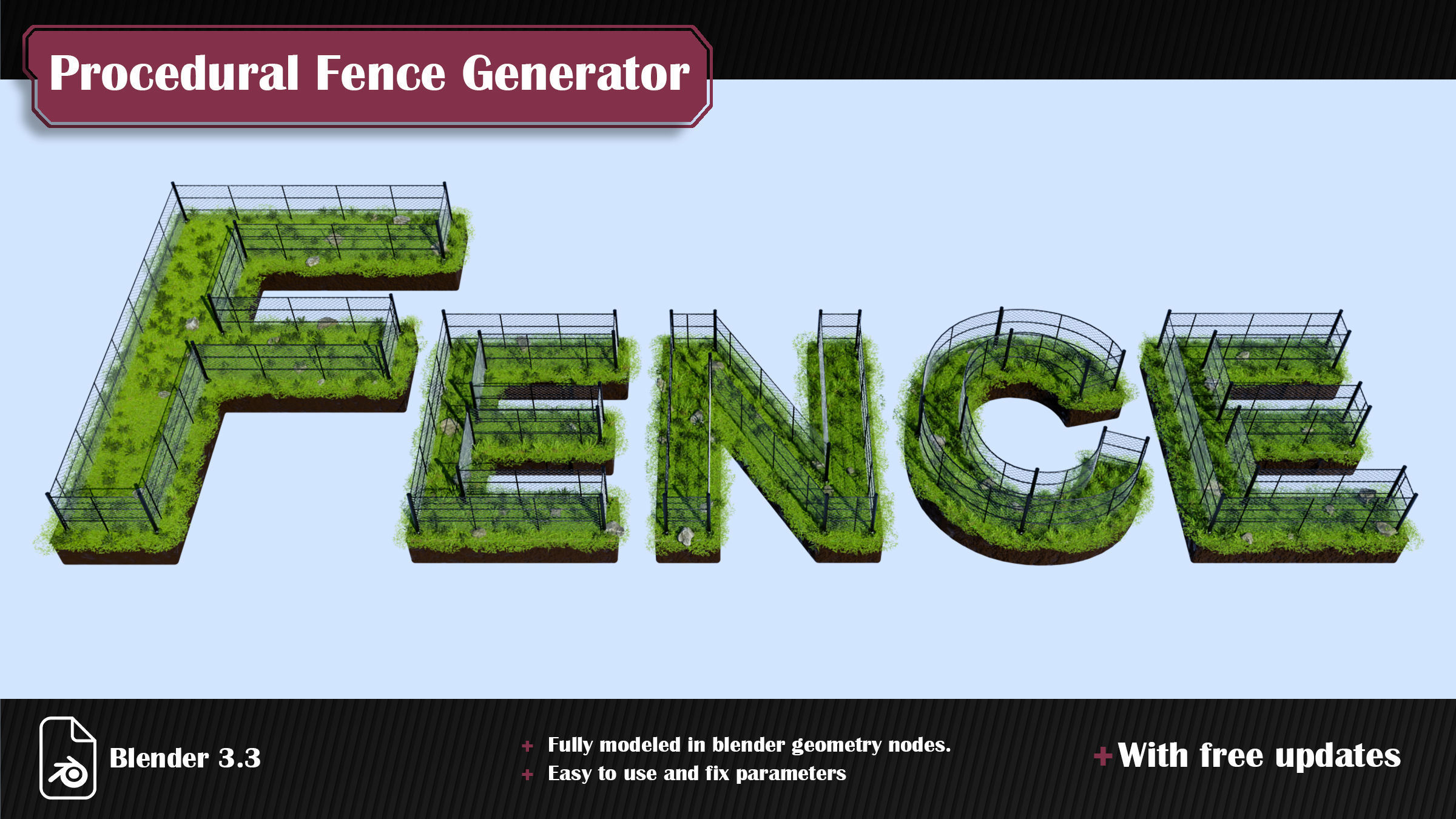 Procedural Wire Chain Link Fence for Blender 3D model_2