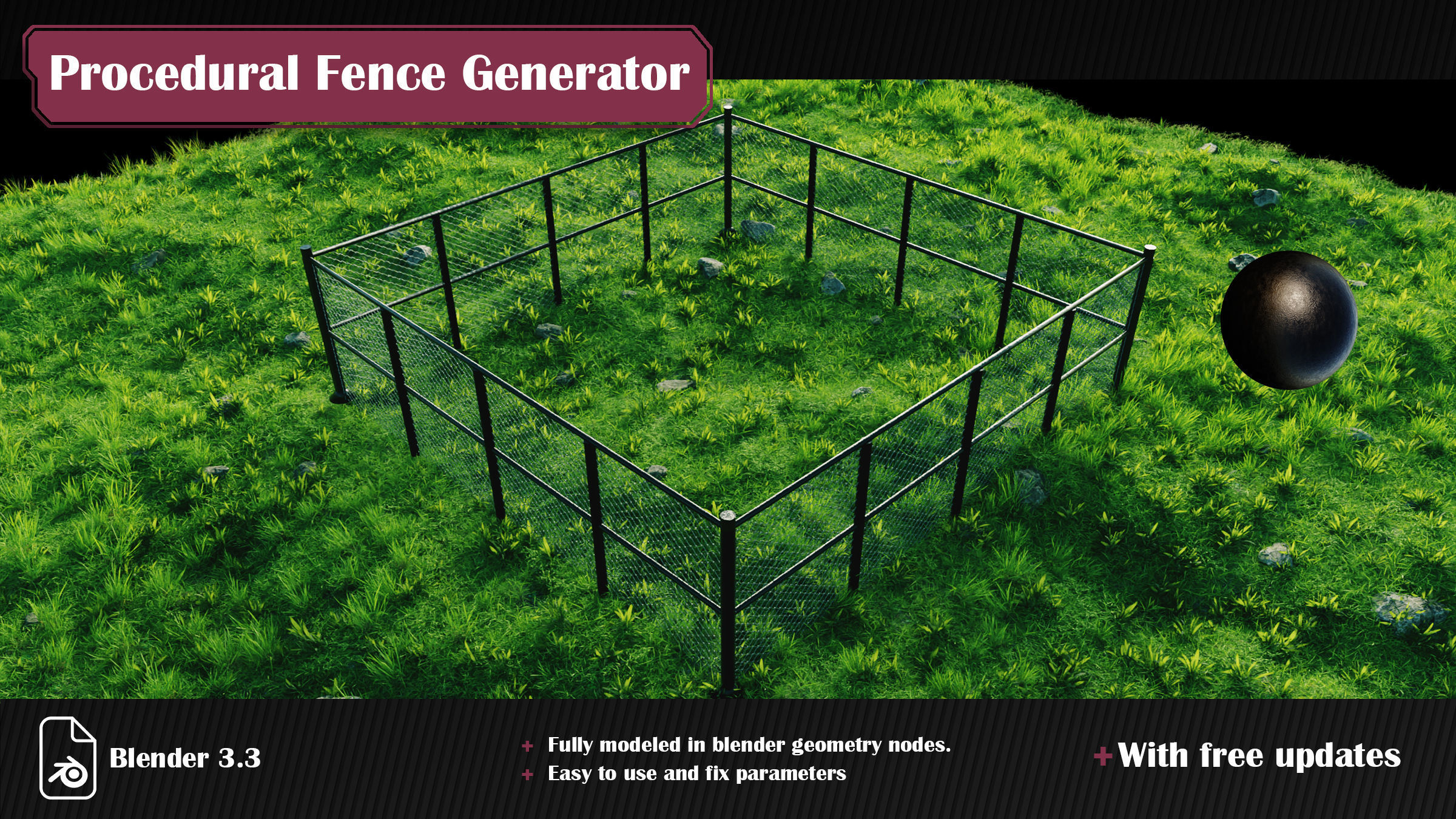Procedural Wire Chain Link Fence for Blender 3D model_4