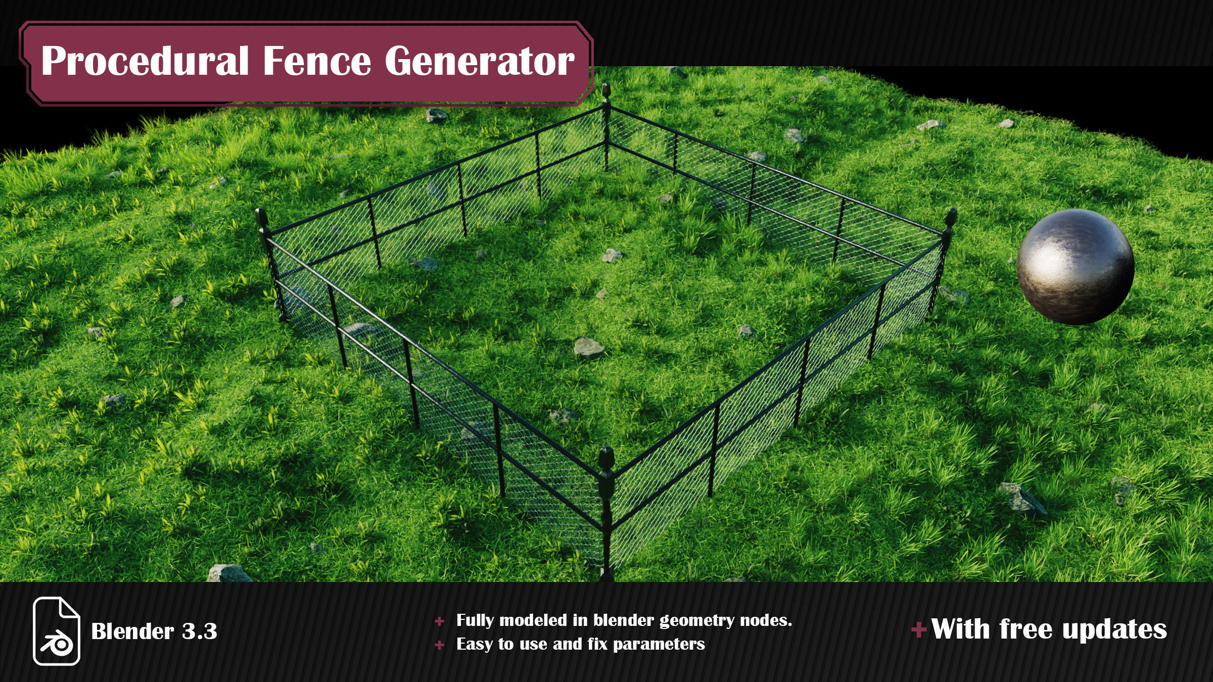 Procedural Wire Chain Link Fence for Blender 3D model_5
