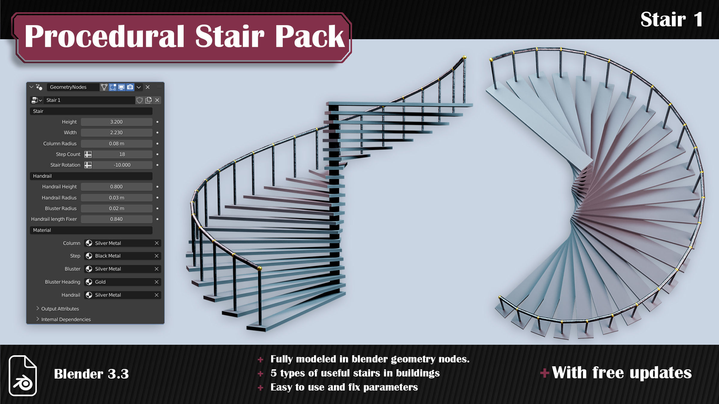 Procedural Stair Pack 3D model_2