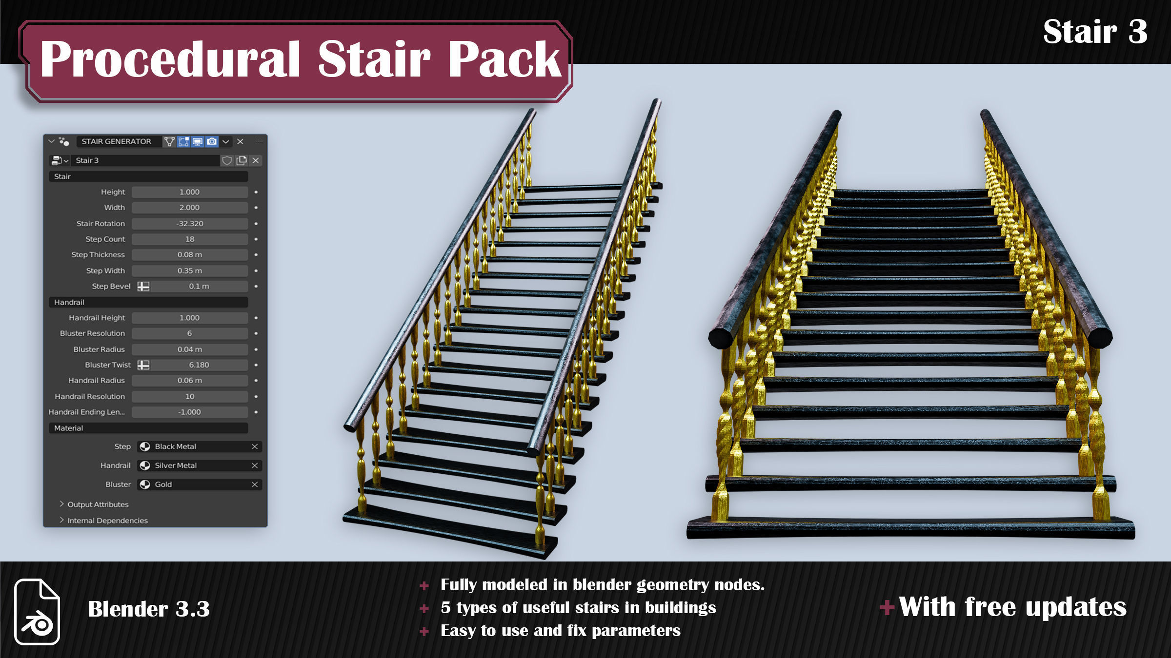 Procedural Stair Pack 3D model_4