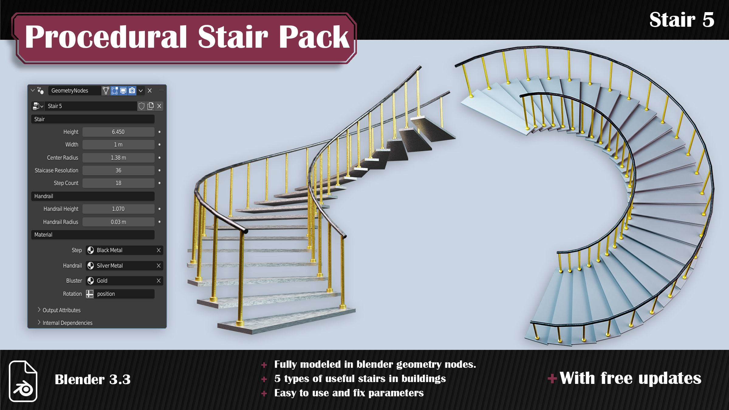 Procedural Stair Pack 3D model_6
