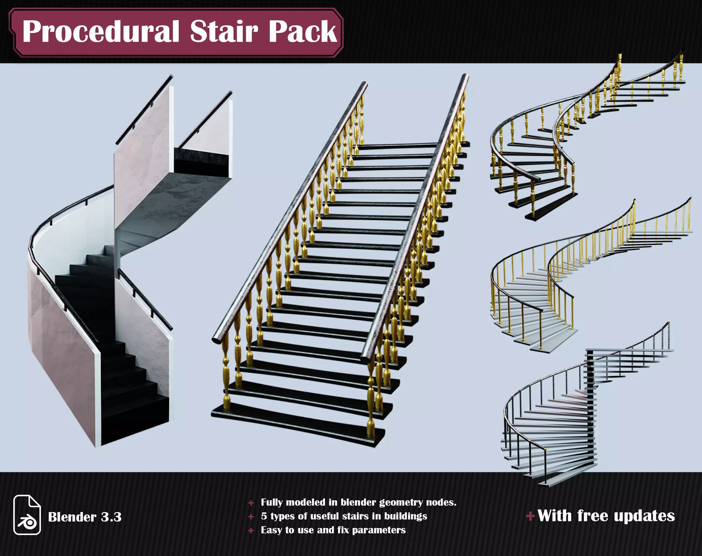 Procedural Stair Pack 3D model_0