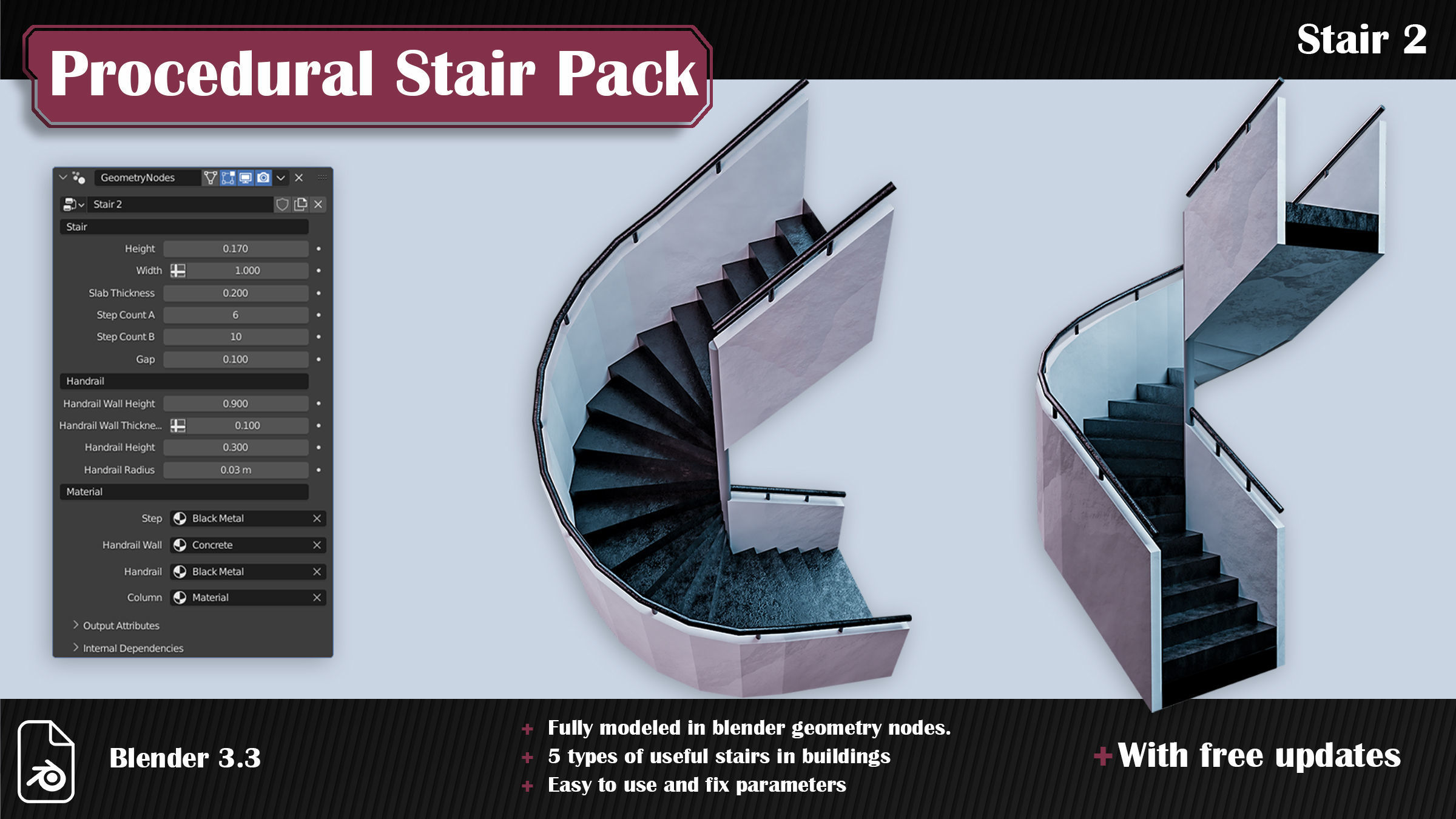 Procedural Stair Pack 3D model_3