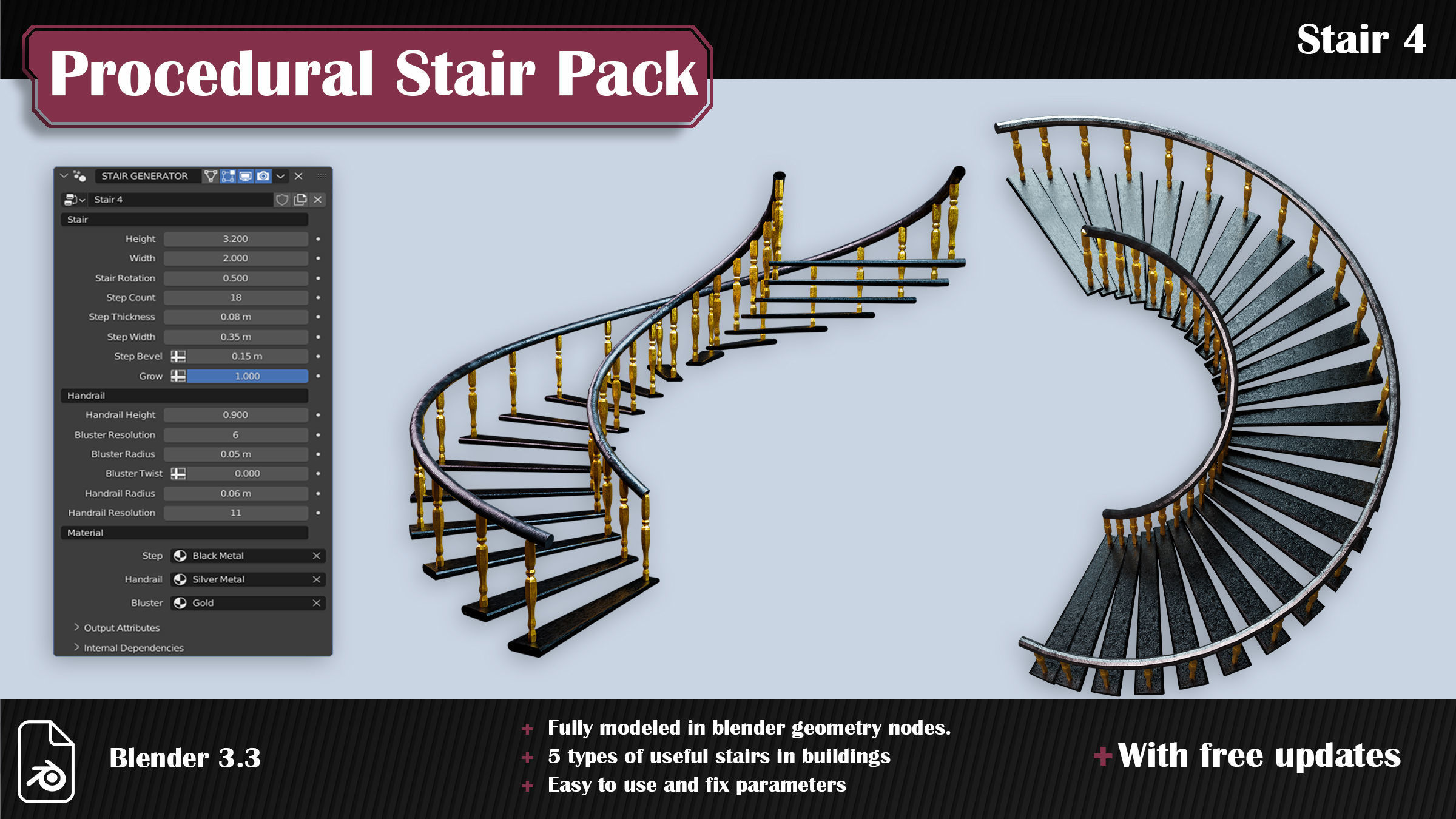 Procedural Stair Pack 3D model_5