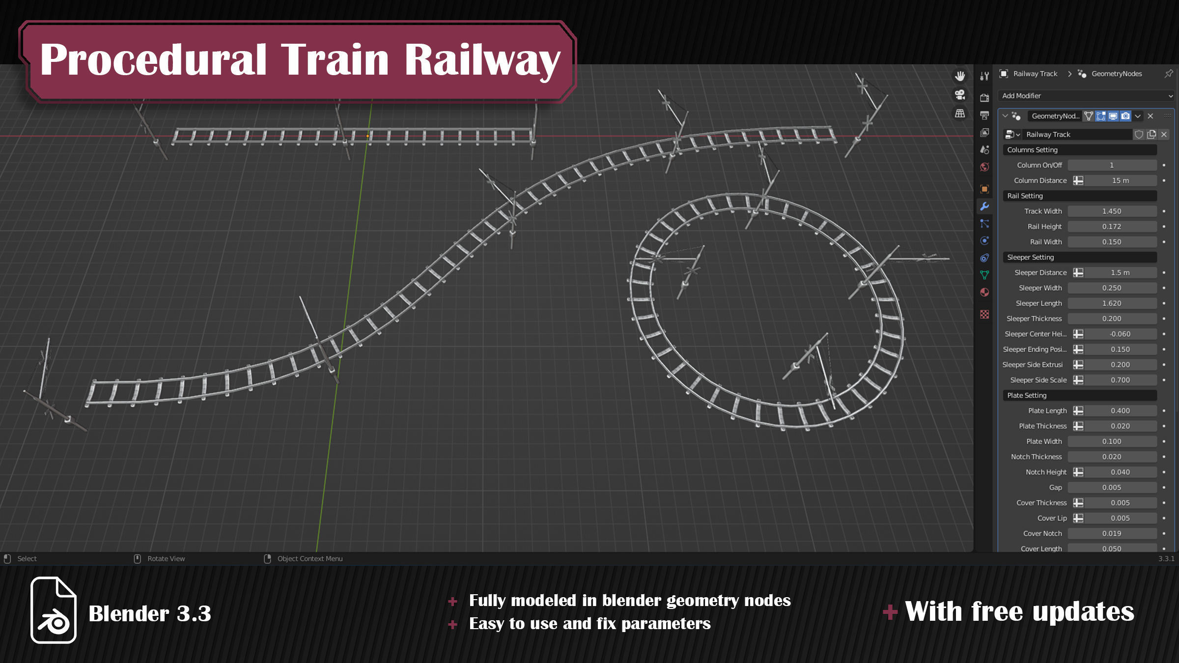 Procedural Train Railway Track 3D model_4