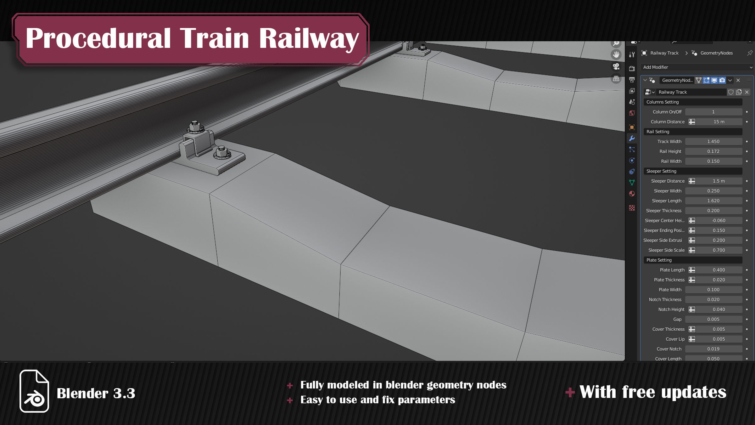 Procedural Train Railway Track 3D model_5