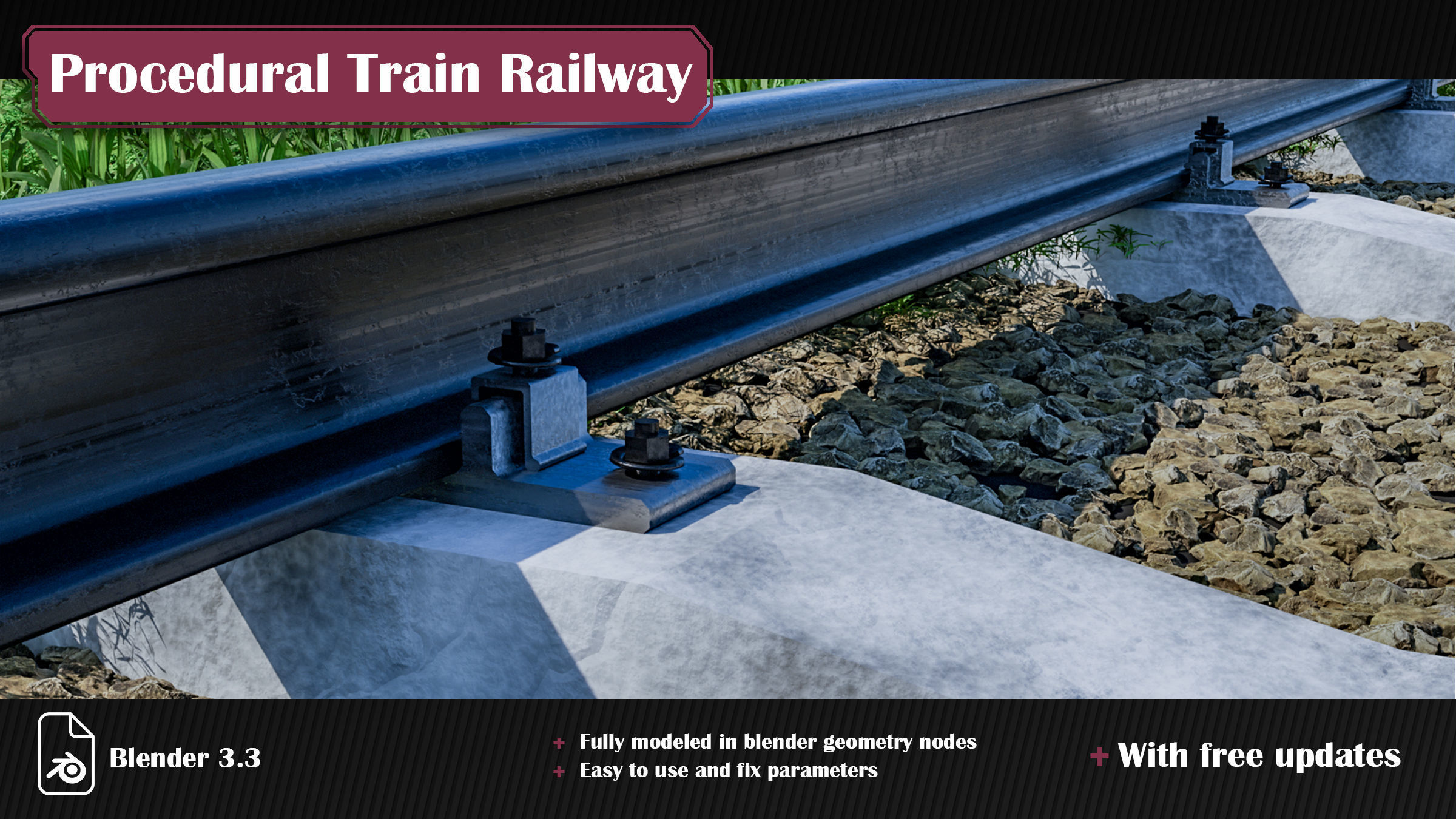 Procedural Train Railway Track 3D model_3