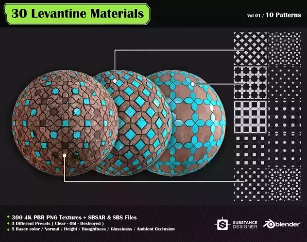 30 High quality Levantine material SBS and SBSAR files