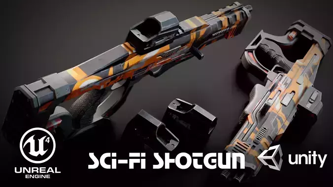 Stylized Sci-Fi Laser Shotgun Low-poly 3D model