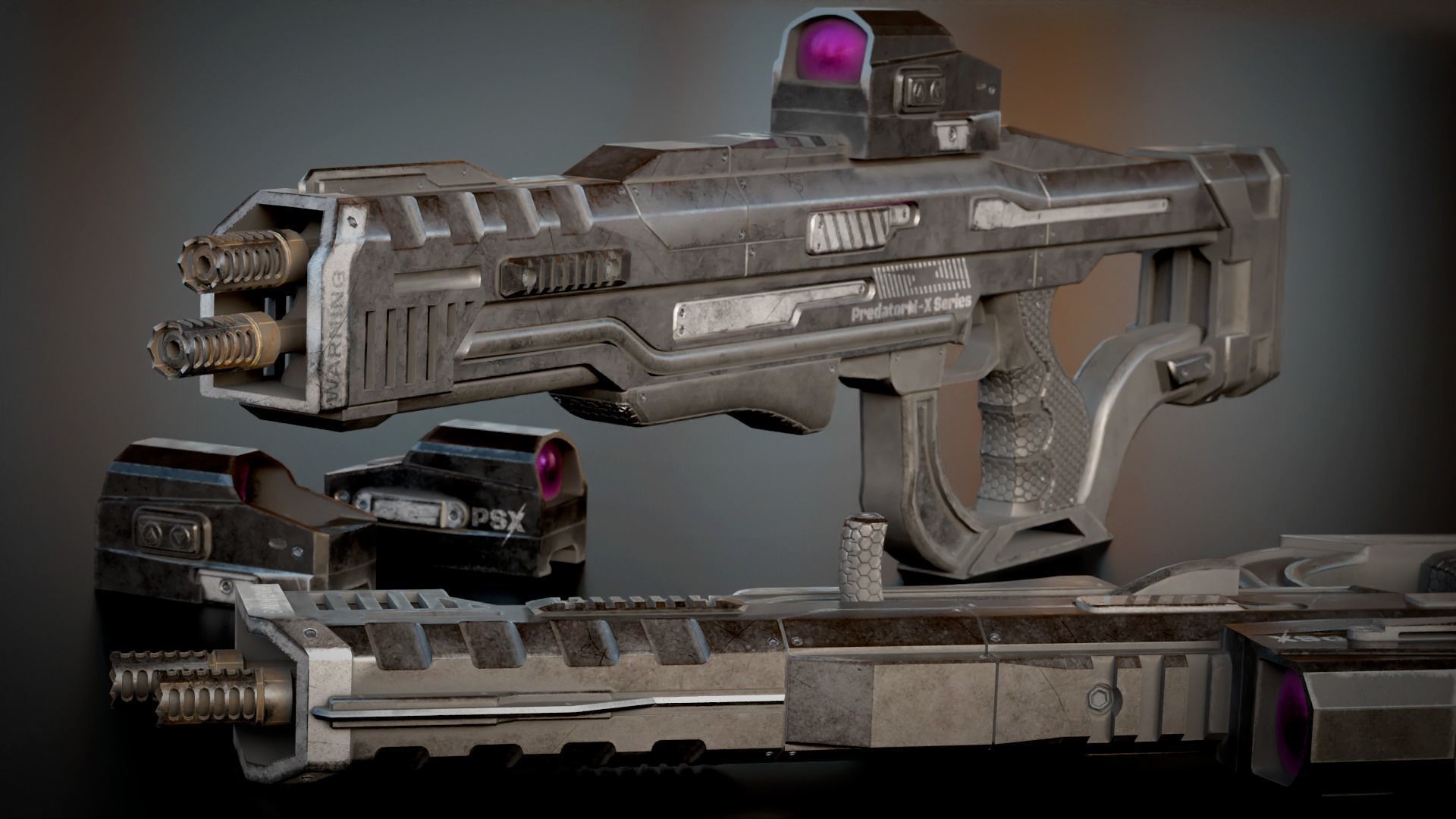 Stylized Sci-Fi Laser Shotgun Low-poly 3D model_6