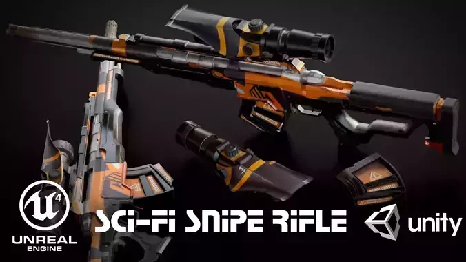 Stylized Sci-Fi Assault Snipe Laser Rifle Low-poly 3D model