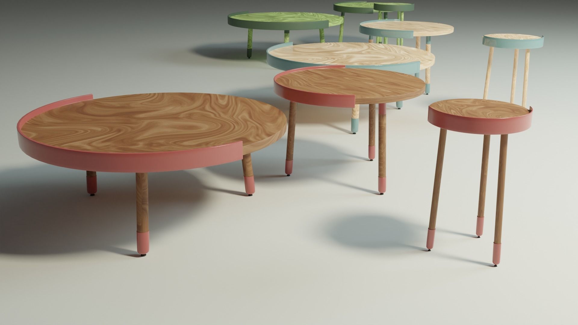 Coffee Table Set Minimalist Modern Three Variations 3D model_4