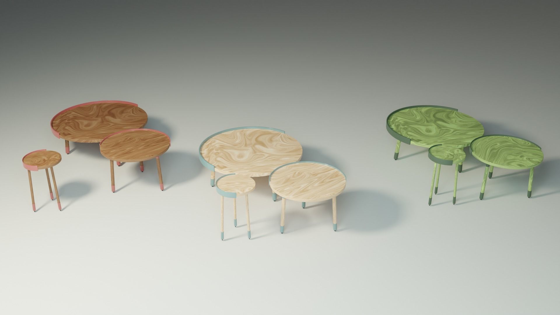 Coffee Table Set Minimalist Modern Three Variations 3D model_8