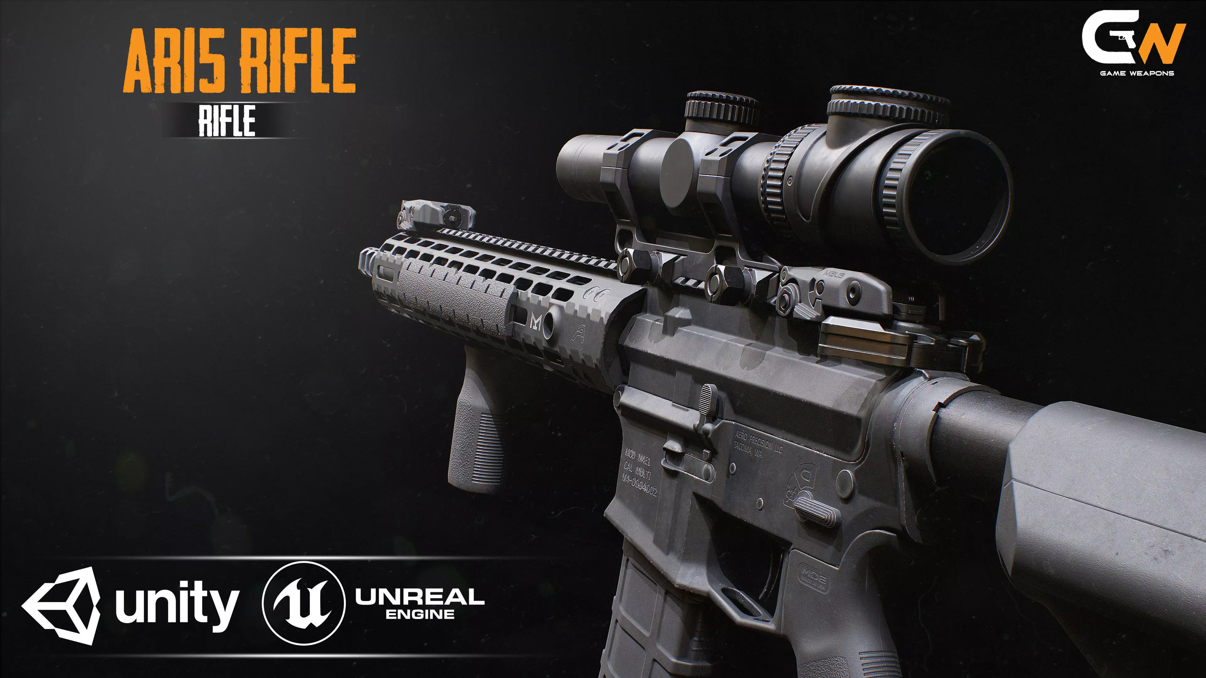 Ar15 AAA 3D Model Game Asset For FPS Low-poly 3D model_0