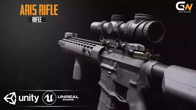 Ar15 AAA 3D Model Game Asset For FPS Low-poly 3D model